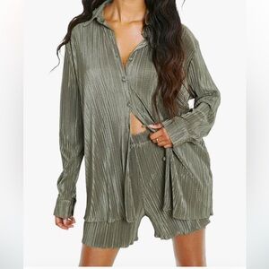 Green satin two piece set